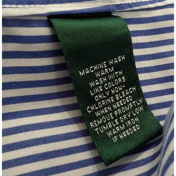 Ralph Lauren Blouse Blue White Stripe Cotton Top Non Iron Women's Size 2X - Picture 7 of 7